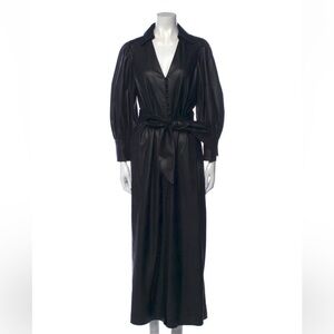 Alice & Olivia Plunge Neckline Faux Leather Long Sleeve Belted Dress